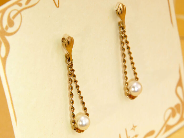 Teardrop Twist Frame Pearl Yellow Gold Dangle Earrings 8