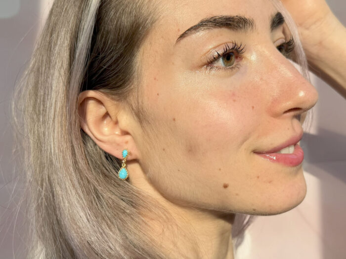 Victorian Teardrop Turquoise & Pearl Gold Drop Earrings 1