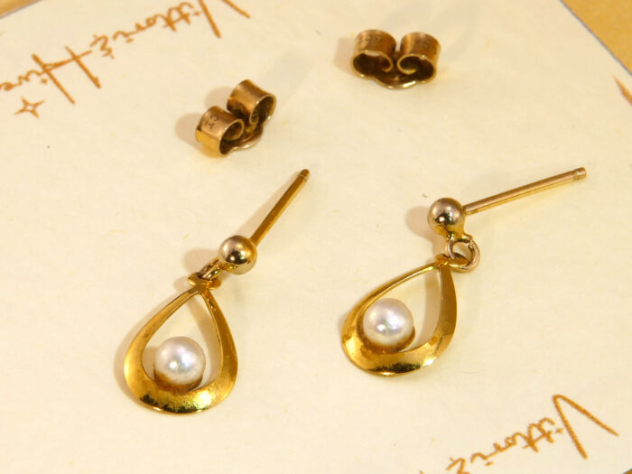 Vintage Natural Pearl Solid Yellow Gold Drop Dangle Earrings 5