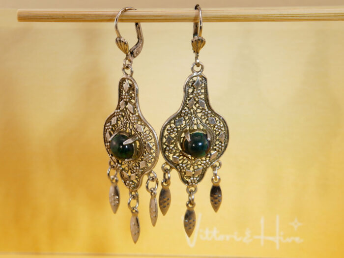 BoHo Malachite Ornate Fretwork Dangle Earrings in Sterling Silver 2