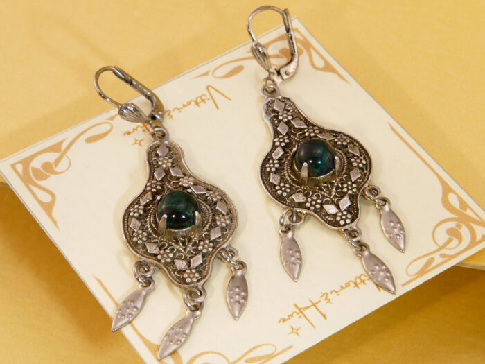 BoHo Malachite Ornate Fretwork Dangle Earrings in Sterling Silver 5