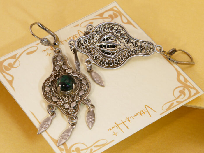 BoHo Malachite Ornate Fretwork Dangle Earrings in Sterling Silver 6