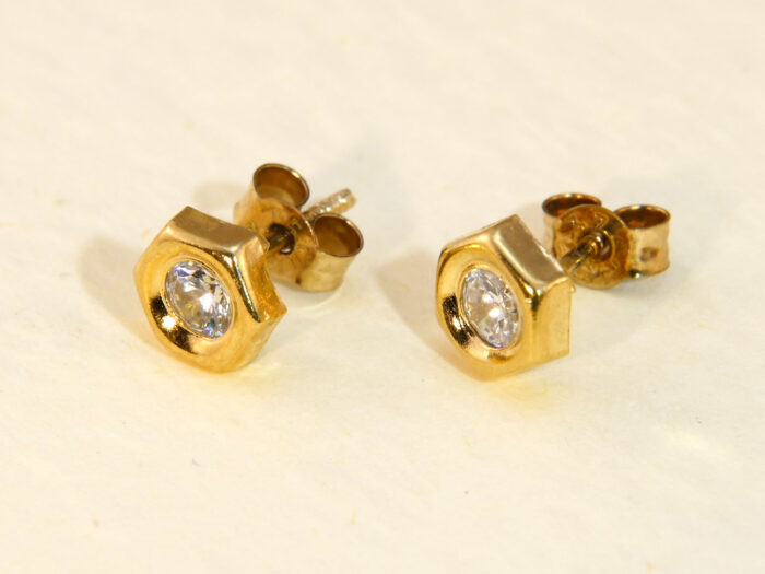 Bold Hexagonal Zircon Gold Stud Earrings Diamond Alternative 2 Bold Hexagonal Zircon Gold Stud Earrings Diamond Alternative 2