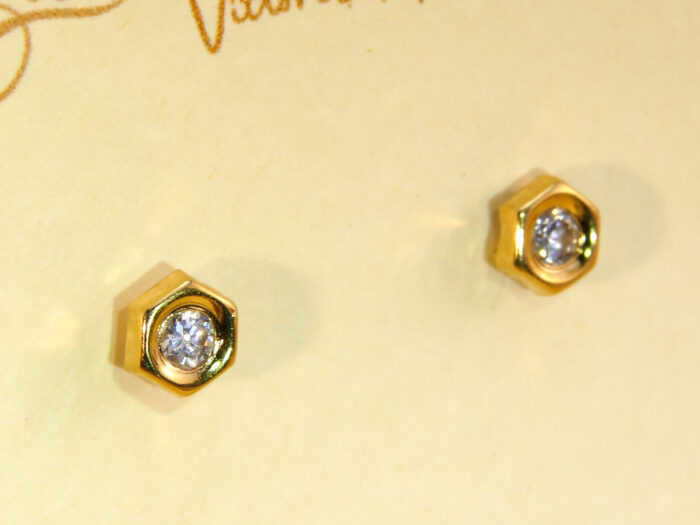 Bold Hexagonal Zircon Gold Stud Earrings Diamond Alternative 7