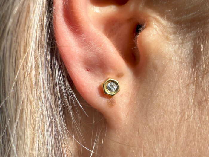 Bold Hexagonal Zircon Gold Stud Earrings Diamond Alternative 8