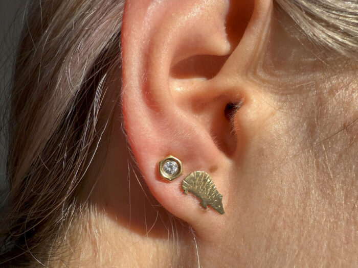 Bold Hexagonal Zircon Gold Stud Earrings Diamond Alternative 9