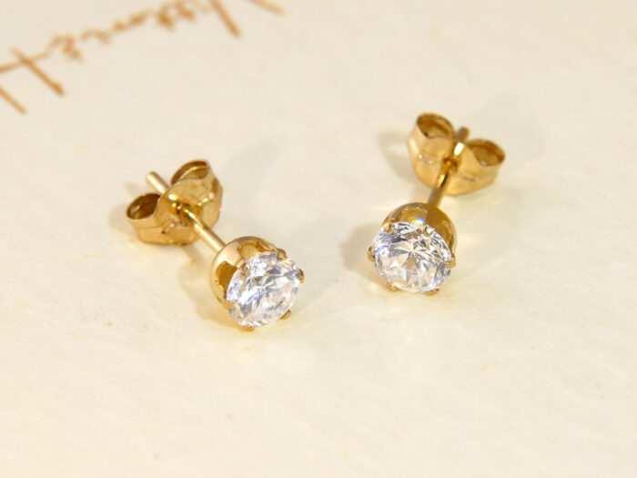 Clear Zircon Yellow Gold Stud Earrings Diamond alternative 1