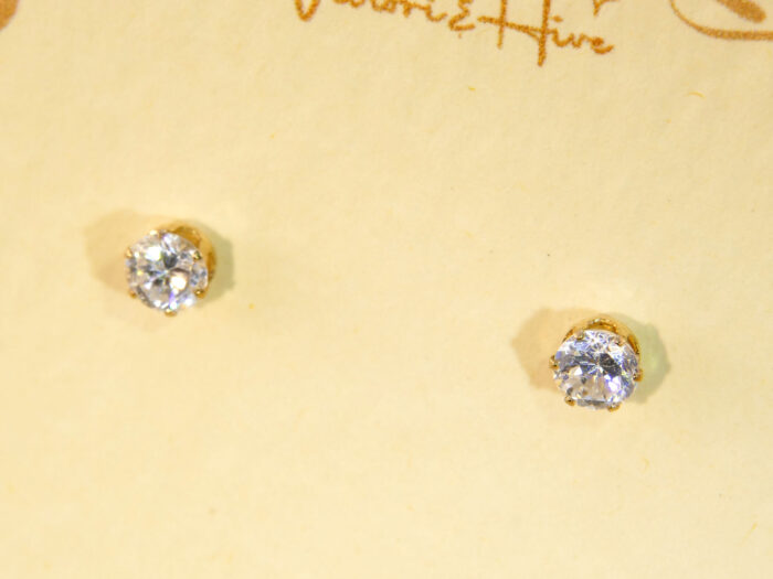 Clear Zircon Yellow Gold Stud Earrings Diamond alternative 3