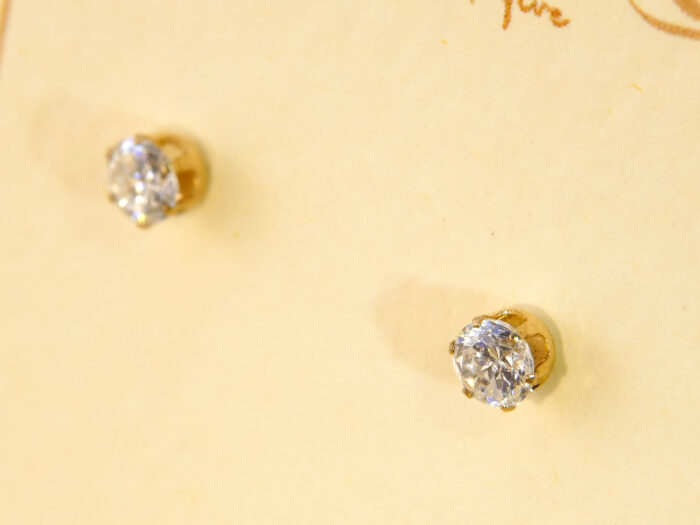 Clear Zircon Yellow Gold Stud Earrings Diamond alternative 4