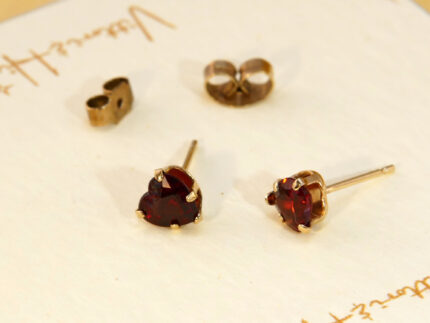 Heart Cut Red Garnet Yellow Gold Stud Earrings 2