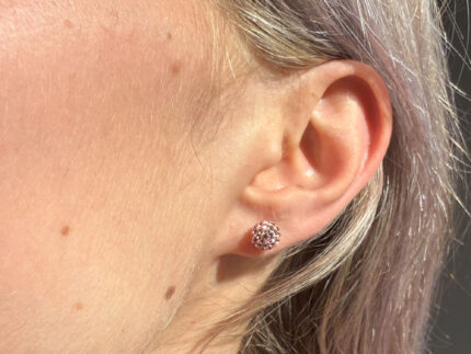 Pink Rhinestone Swarovski Disco Ball Yellow Gold Stud Earrings 8