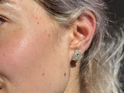 Ruby Stud Earrings in Satin Sterling Silver Geometric Triangle 9