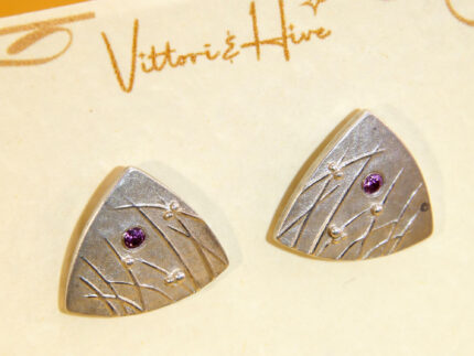 Ruby Stud Earrings in Sating Sterling Silver Geometric Triangle 7