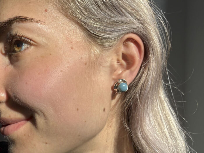 Swedish Blue Banded Agate 835 Silver Earrings with Screw Back 10