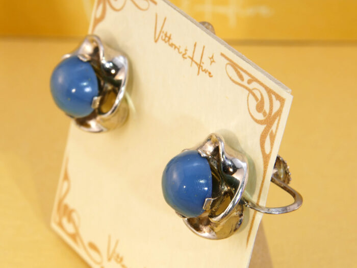 Swedish Blue Banded Agate 835 Silver Earrings with Screw Back 6