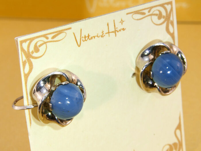 Swedish Blue Banded Agate 835 Silver Earrings with Screw Back 8