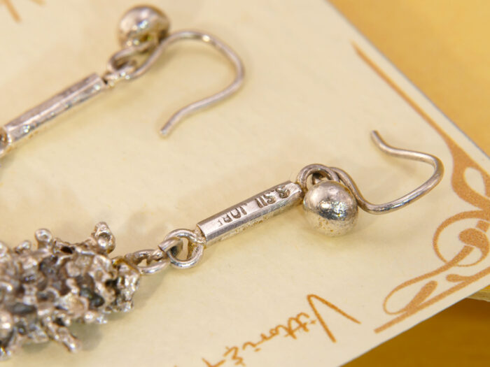 Vintage Brutalist Drop Earrings in Heavy Silver – Molten Specimen 3