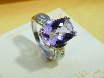 Vintage Purple Pink Kunzite Thick Silver Solitaire Ring Hallmark 2008 7