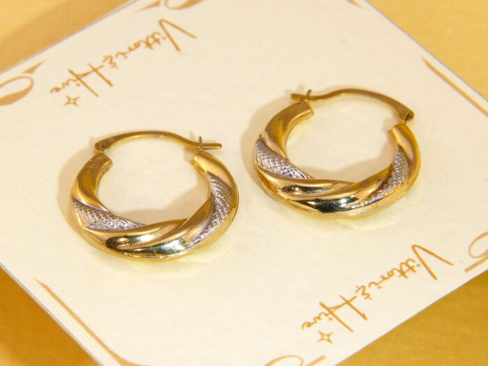 Vintage Bi Colour Gold Huggie Hoops Earrings 1