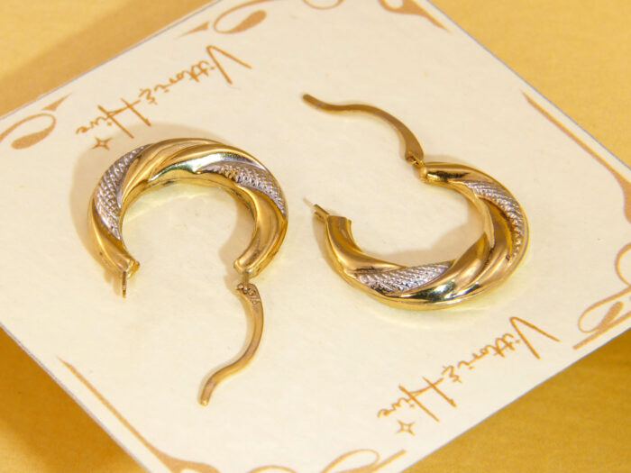 Vintage Bi Colour Gold Huggie Hoops Earrings 3