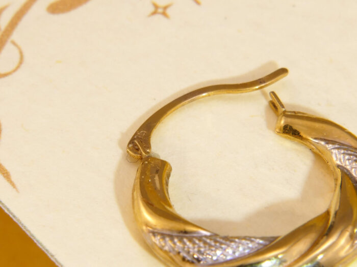 Vintage Bi Colour Gold Huggie Hoops Earrings 4