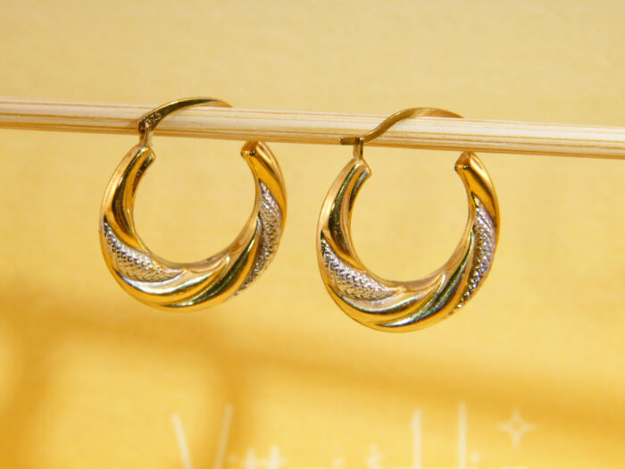 Vintage Bi Colour Gold Huggie Hoops Earrings 5
