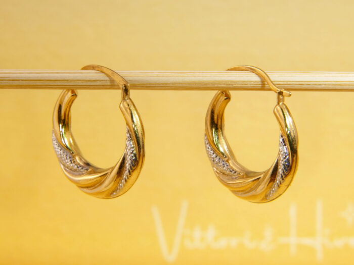 Vintage Bi Colour Gold Huggie Hoops Earrings 6