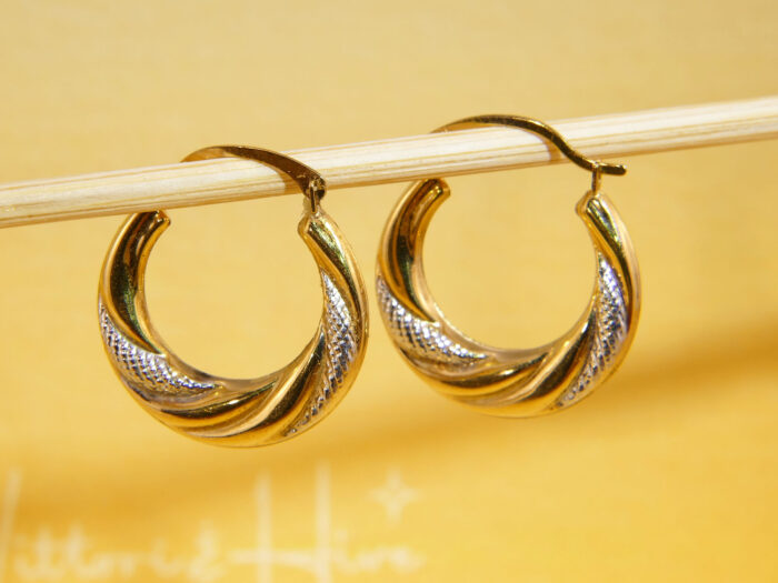 Vintage Bi Colour Gold Huggie Hoops Earrings 7