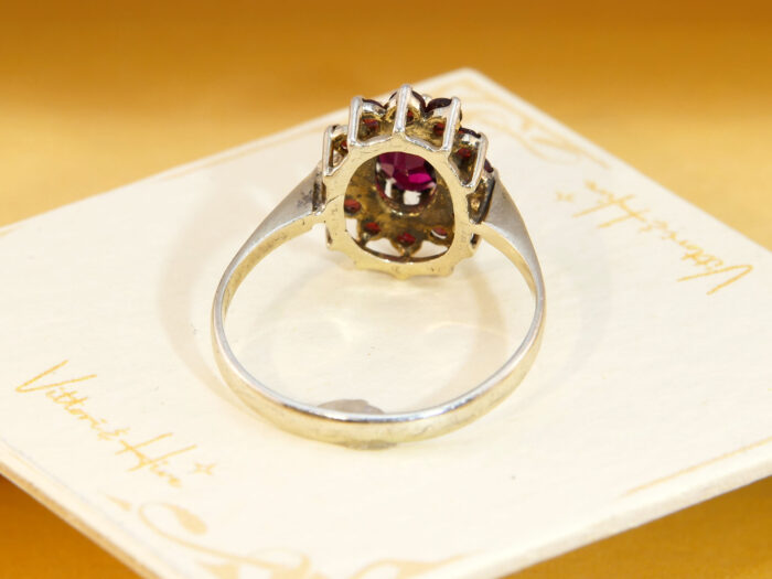 Vintage Silver Pyrope Garnet Halo Cluster Ring Bohemian Flower Daisy 4