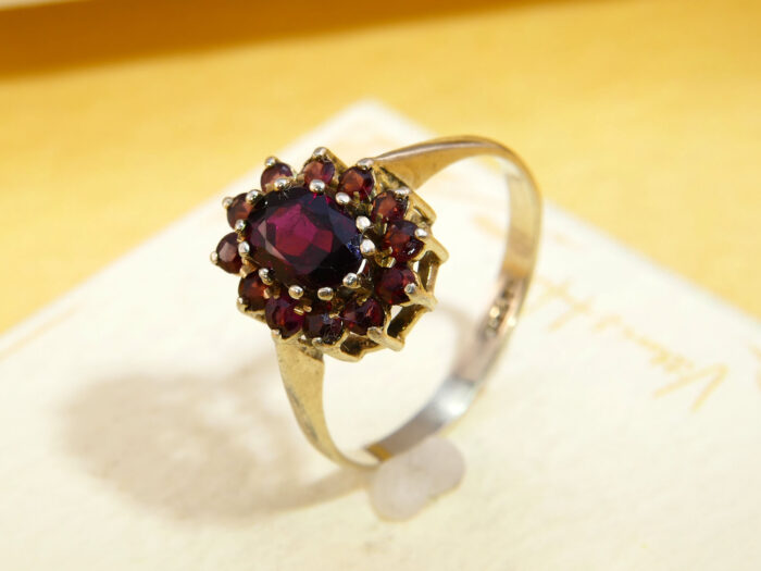 Vintage Silver Pyrope Garnet Halo Cluster Ring Bohemian Flower Daisy 6