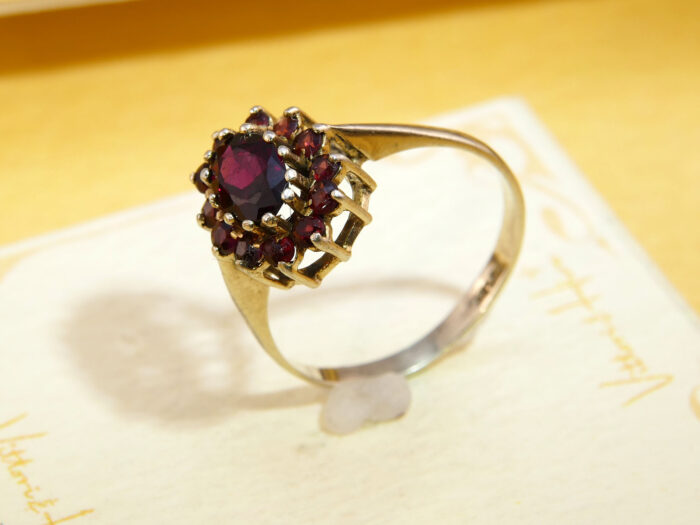 Vintage Silver Pyrope Garnet Halo Cluster Ring Bohemian Flower Daisy 7