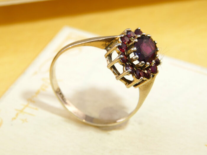 Vintage Silver Pyrope Garnet Halo Cluster Ring Bohemian Flower Daisy 9