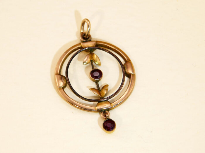 Antique Art Nouveau Levalier Gold Pendant Garnet 5