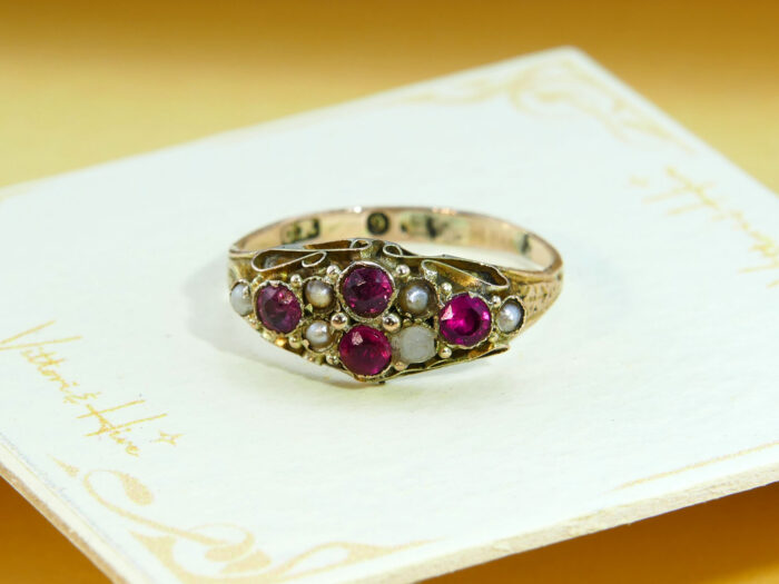 Antique Ruby Pearl Gold Ring Georgian 1820 1
