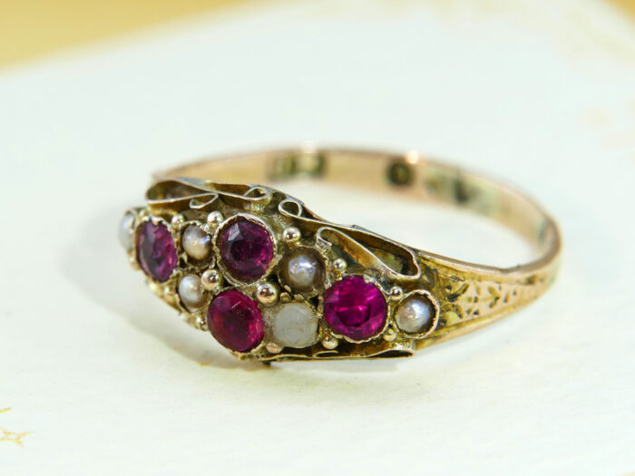 Antique Ruby Pearl Gold Ring Georgian 1820 4