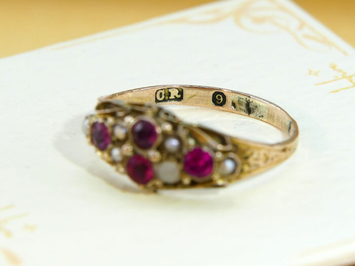 Antique Ruby Pearl Gold Ring Georgian 1820 5