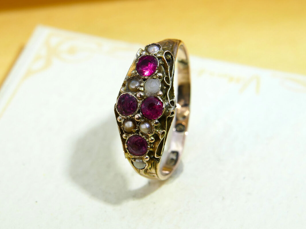 Antique Ruby Pearl Gold Ring Georgian 1820 7