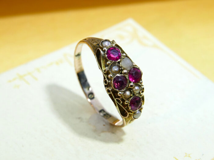 Antique Ruby Pearl Gold Ring Georgian 1820 8