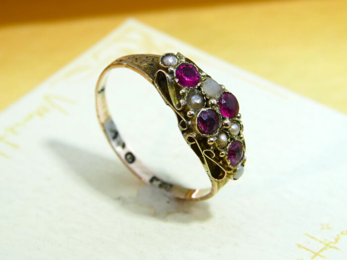 Antique Ruby Pearl Gold Ring Georgian 1820 9