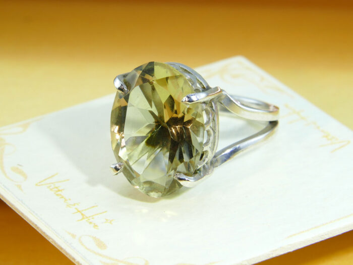 Vintage Oval Citrine Cocktail Ring Silver 1