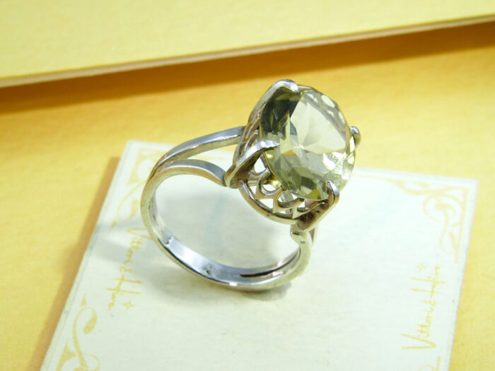 Vintage Oval Citrine Cocktail Ring Silver 10