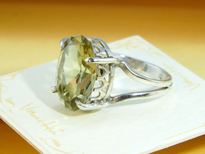 Vintage Oval Citrine Cocktail Ring Silver 2