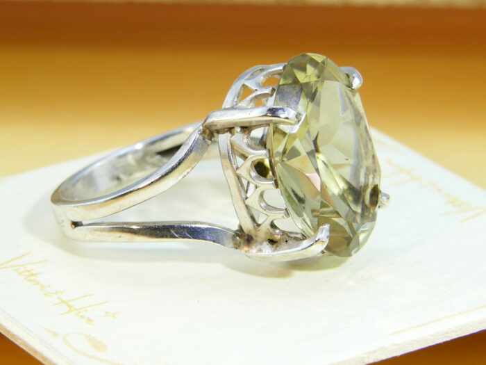 Vintage Oval Citrine Cocktail Ring Silver 4