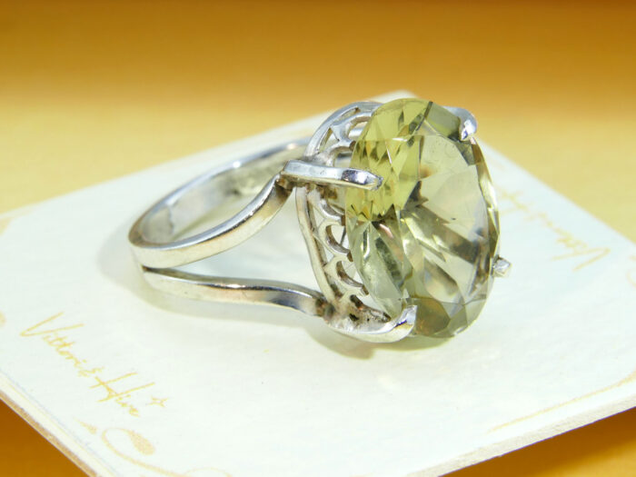 Vintage Oval Citrine Cocktail Ring Silver 5