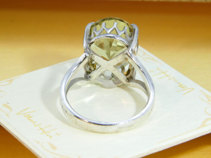 Vintage Oval Citrine Cocktail Ring Silver 6