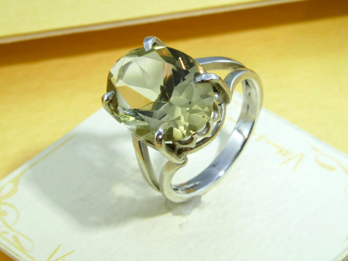 Vintage Oval Citrine Cocktail Ring Silver 8