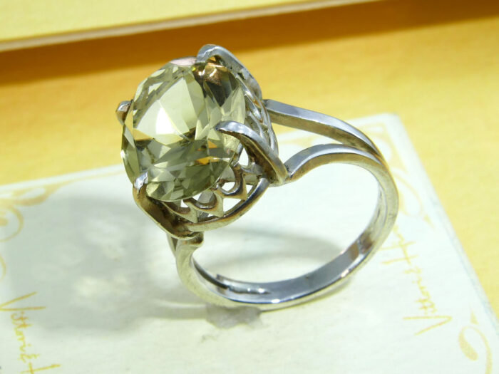 Vintage Oval Citrine Cocktail Ring Silver 9