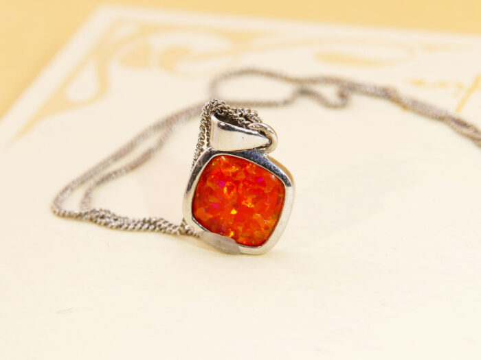 Vintage Silver Pendant Fire Opal Orange 1