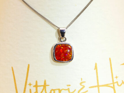 Vintage Silver Pendant Fire Opal Orange 2