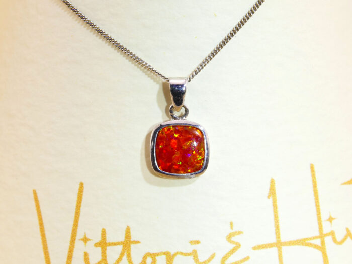 Vintage Silver Pendant Fire Opal Orange 2